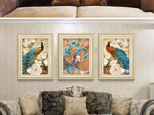 復(fù)古手繪孔雀抽象北歐裝飾無框畫圖片下載